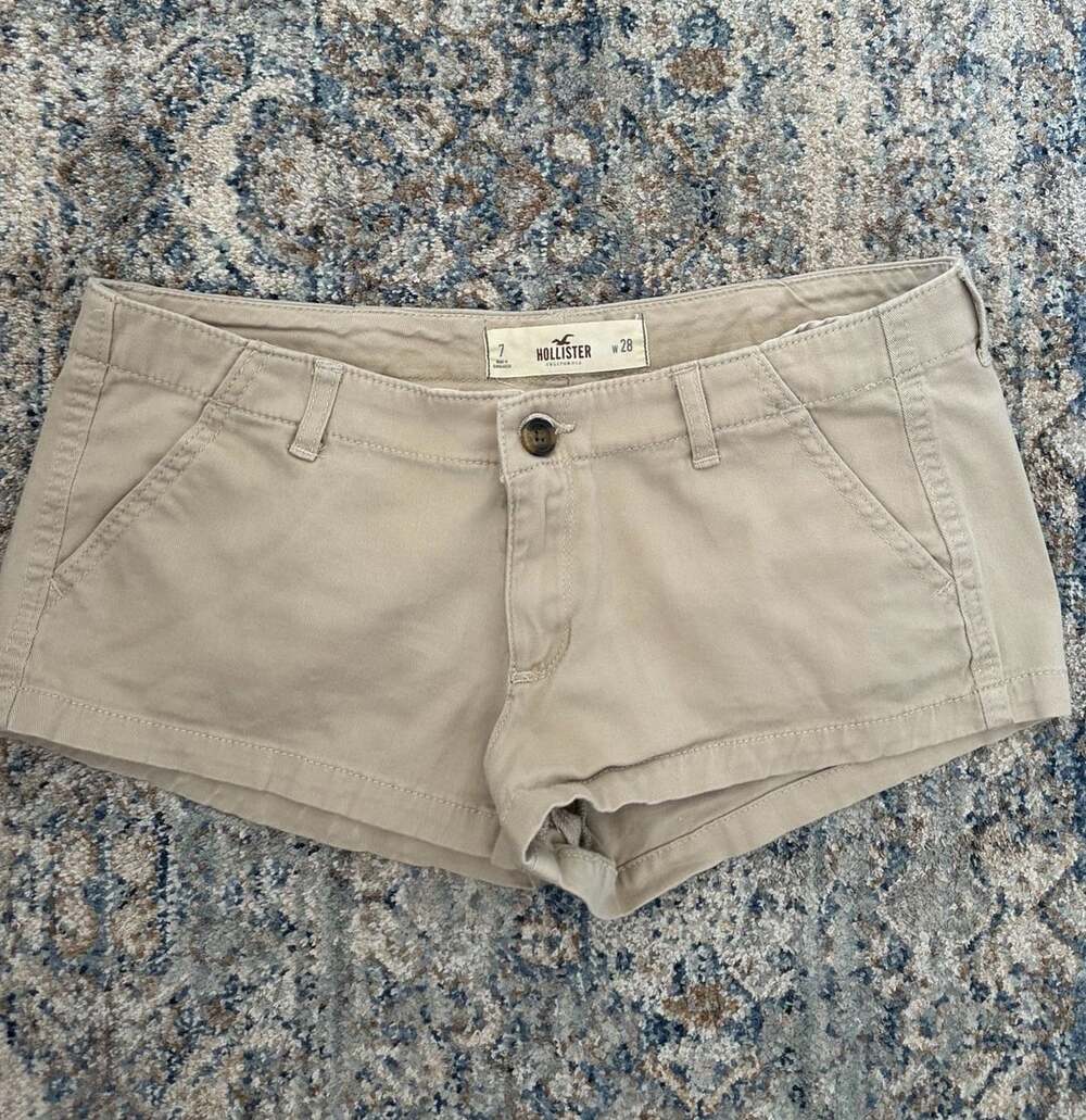 Hollister Khaki Low Rise Micro Shorts W 28